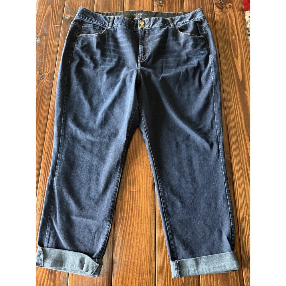 Lane Bryant High Rise Straight Cuffed Roll Capri Denim Pants Sz 26 coastal jeans